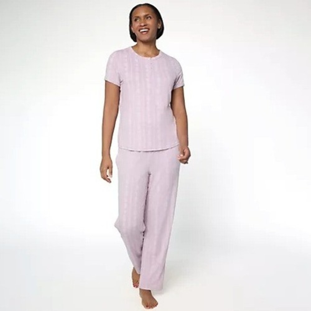 Berkshire Homewear Women's Size Small Silky Smooth Henley Pajama Set Lilac Rose